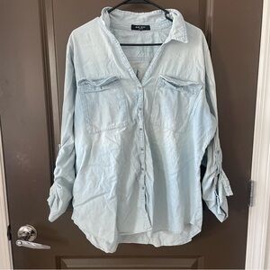 Nine West Light Blue Denim Shirt Button Up Front Pockets Size Large